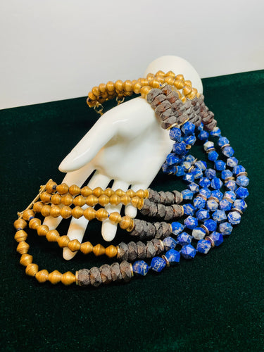 5 Strand Blue and Gold Beaded Necklace
